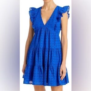 Aqua Women’s 100% Cotton Blue Eyelet Ruffle Dress